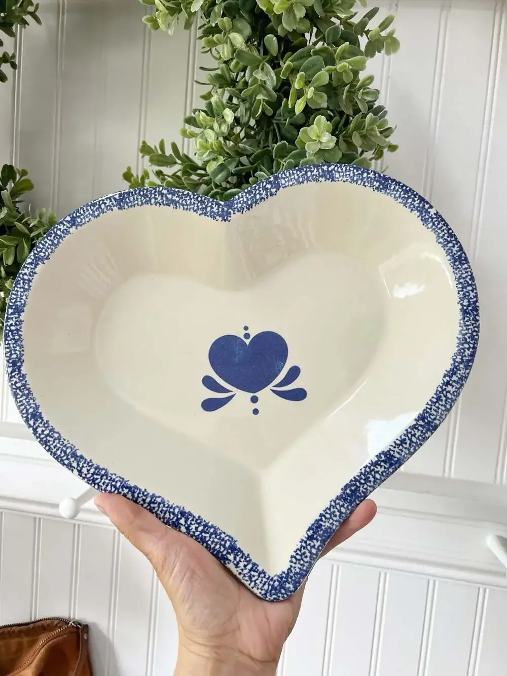 Vintage Heart Shaped Stoneware Dish for Farmhouse Cottagecore Plate Wall Decor